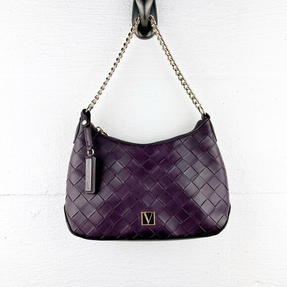Victoria's Secret Genuine Leather Shoulder Bag – Purple Patchwork, Gold Chain‎ - Picture 2 of 8